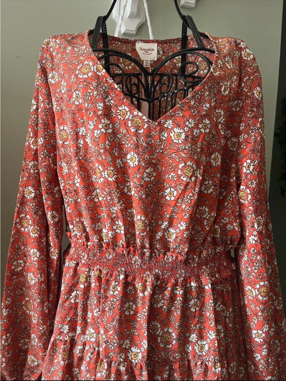 Maeve Coral Floral V-Neck Smocked Waist Dress